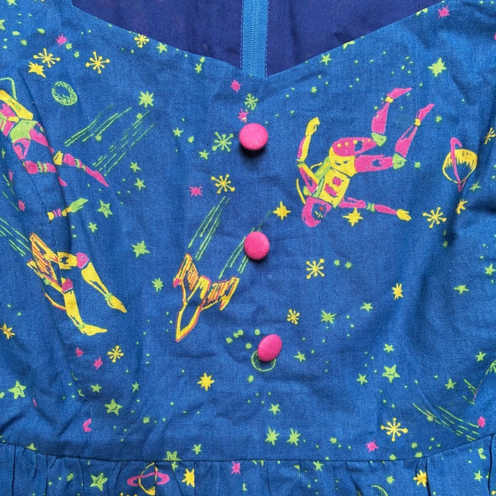 ModCloth Blue Fit and Flare Space Astronaut Dress, EUC, L - Picture 5 of 14